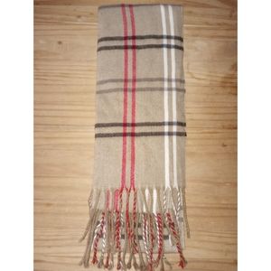 Tan Plaid Fringe Cashmere Scarf